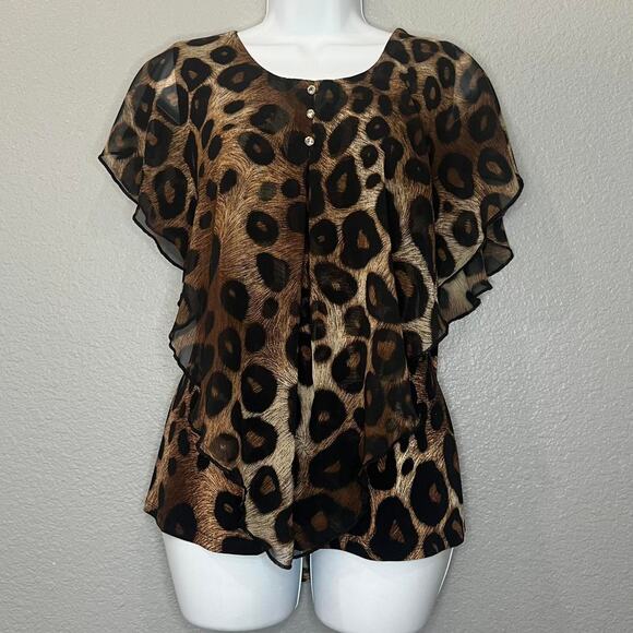 Adele & May leopard print ruffle layered top - Picture 1 of 7